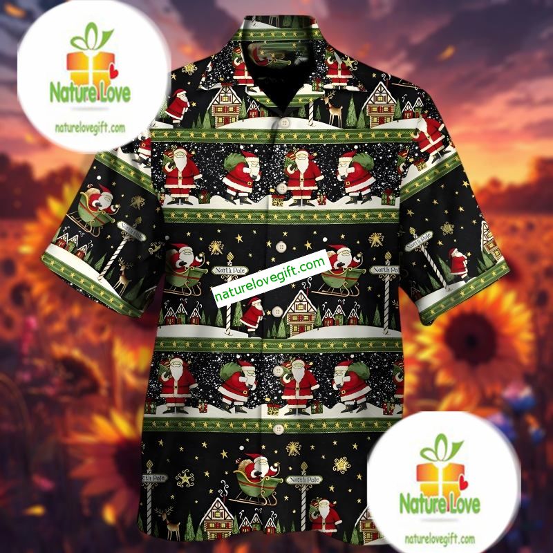 Christmas Santa Claus Black Ugly Vintage Hawaiian Shirts
