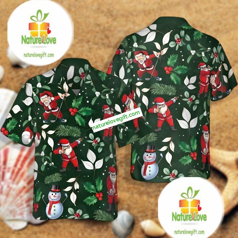 Christmas Santa Claus Dance Green Hawaiian Shirts For Sale