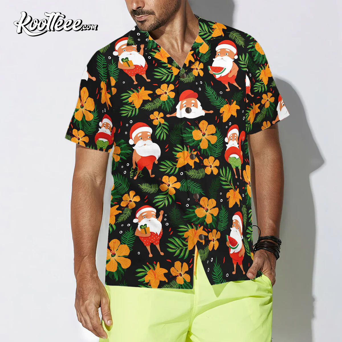 Christmas Santa Swimming Tropical Pattern Hawaiian Shirt