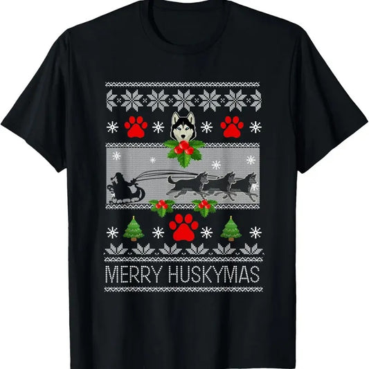 Christmas Siberian Husky Dog Husky Ugly Merry Huskymas T-Shirt Hoodie, Sweatshirt | InkThreadWorks.com