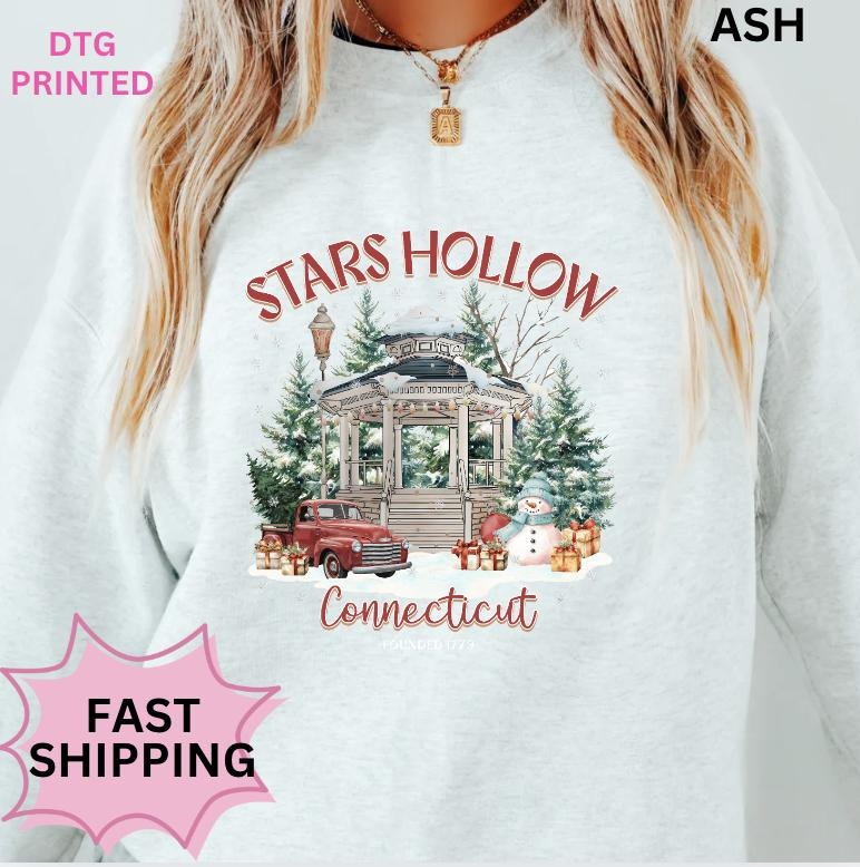 Christmas Stars Hollow Sweatshirt ~ Unisex Apparel Relaxed Fit Printed in the USA Clothing Womenswear Casual and...