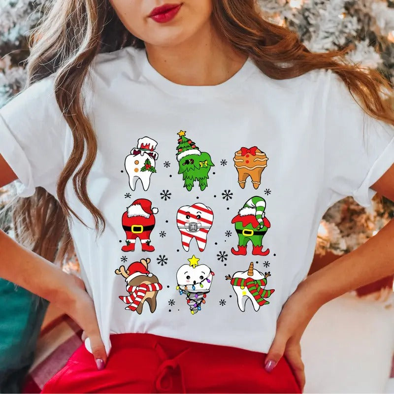 Christmas Teeth T-Shirt, Christmas Santa Tooth Shirt, Christmas Dentist Tee, Christmas Gifts Tee, Xmas Dentist Student...