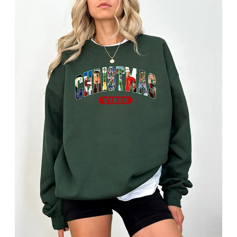 Christmas Vibes Sweatshirt, 90's Christmas Movie Sweatshirt, Christmas Gift, Santa Sweatshirt, Elf Sweatshirt, Home Alone Sweatshirt, Grinc Sweatshirt, Family Christmas Vacation Sweatshirt