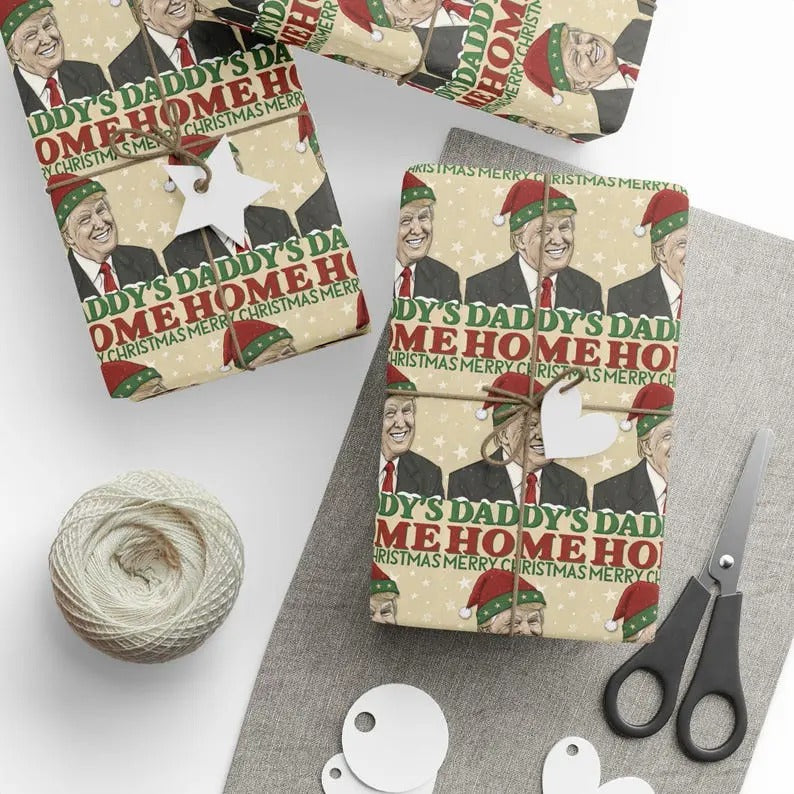 Christmas Wrapping Paper, Personalized Donald Trump Gift Wrap Roll, Funny Political Holiday Decor, Customizable Festive Present Wrap, Unique