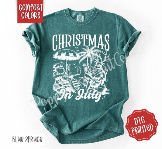Christmas in July Shirt Comfort Colors, Cute Summer Santa Tshirt Hoodie, Sweatshirt | InkThreadWorks.com