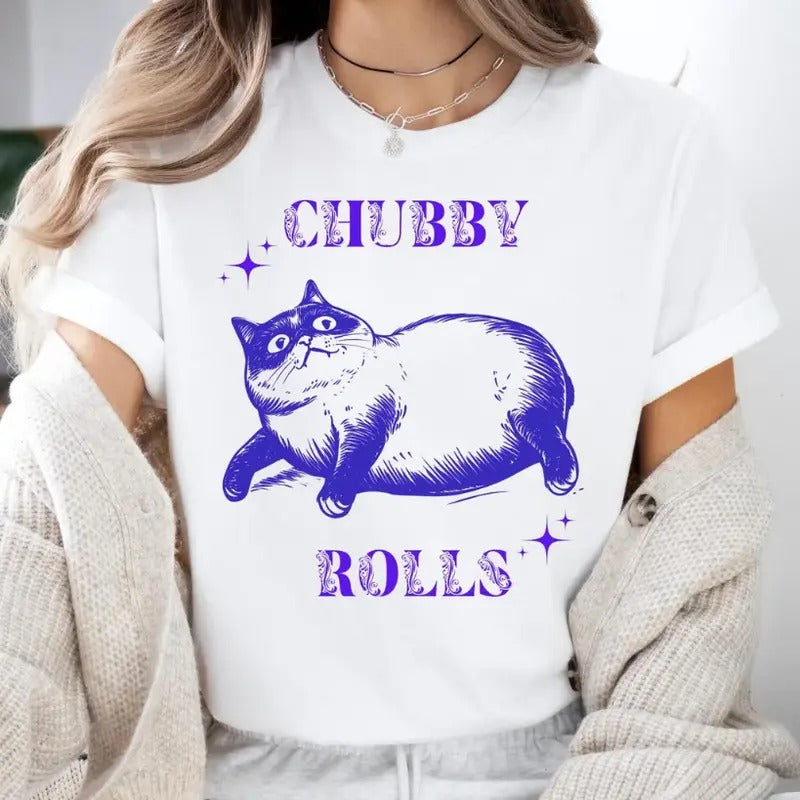 Chubby Rolls Cat TShirt, Fat Cat Shirt, Weed Lover Shirt, Funny Cat Shirt Hoodie, Sweatshirt | InkThreadWorks.com