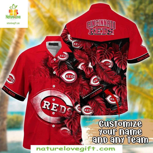 MLB Hawaiian Shirt Cincinnati Reds Tropical Leaves Baseball Apparel