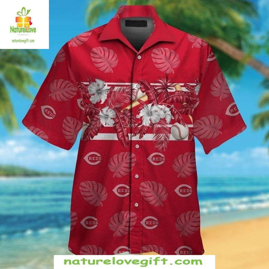 Cincinnati Reds Hawaiian Shirt Tropical Leaves Hibiscus Flowers MLB Baseball Apparel