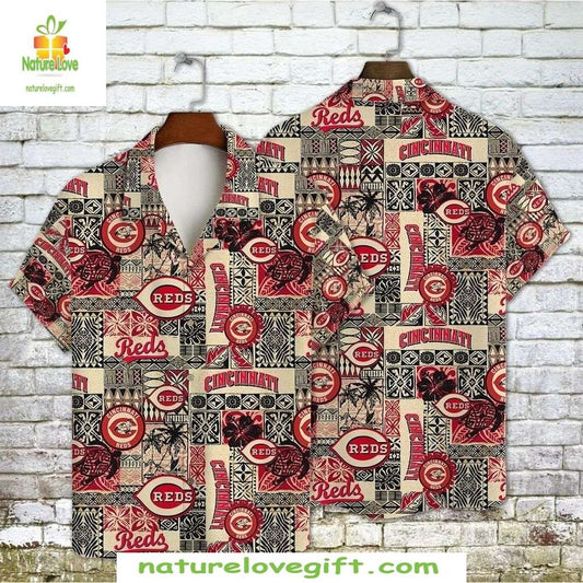 Cincinnati Reds Hawaiian Shirt MLB Tropical Tiki Totem Baseball Apparel HEI1BQD7
