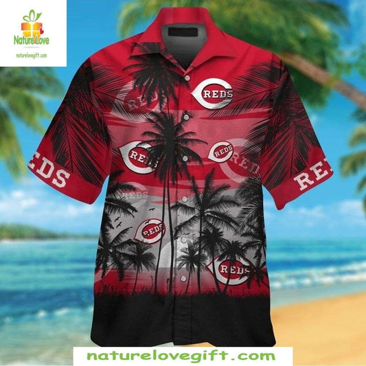 Cincinnati Reds Hawaiian Shirt Palm Tree Sunset Design MLB Baseball Apparel