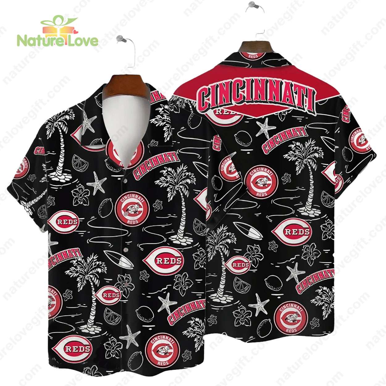 Cincinnati Reds Tropical Palms MLB Black Hawaiian Shirt