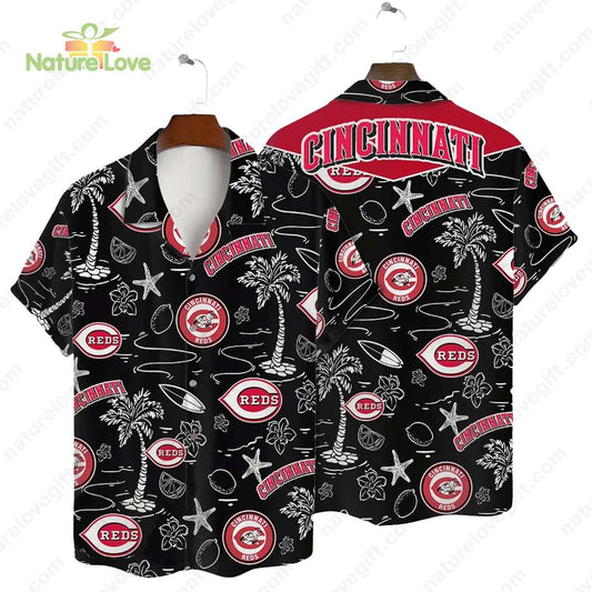 Cincinnati Reds Tropical Palms MLB Black Hawaiian Shirt