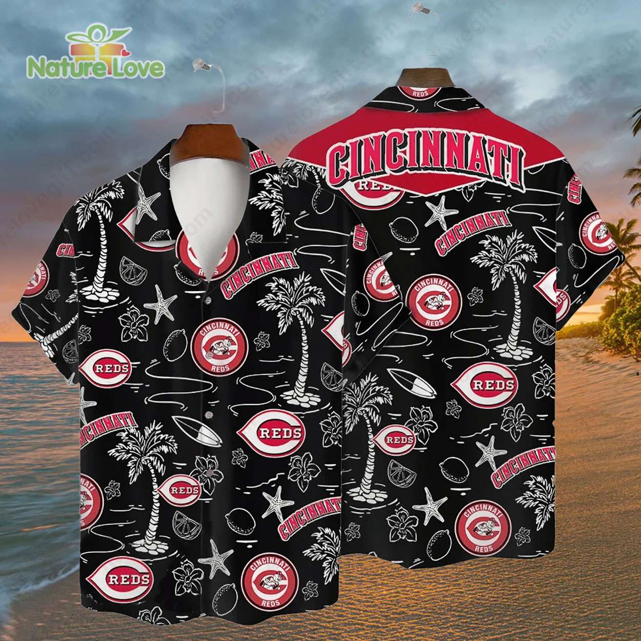 Cincinnati Reds Tropical Palms MLB Black Hawaiian Shirt