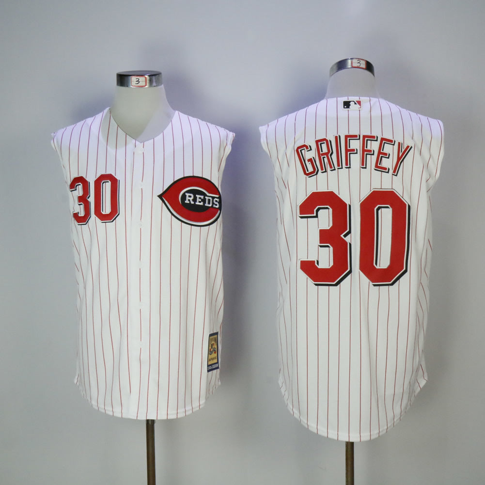 Cincinnati Reds #30 Ken Griffey Jr Reds 30 White Red Retro