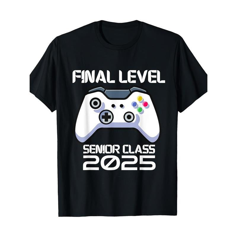 Class Of 2025 Senior Video Game Final Level School Gamer T-Shirt 100%cotton 100%cotton - 180g Made in USA