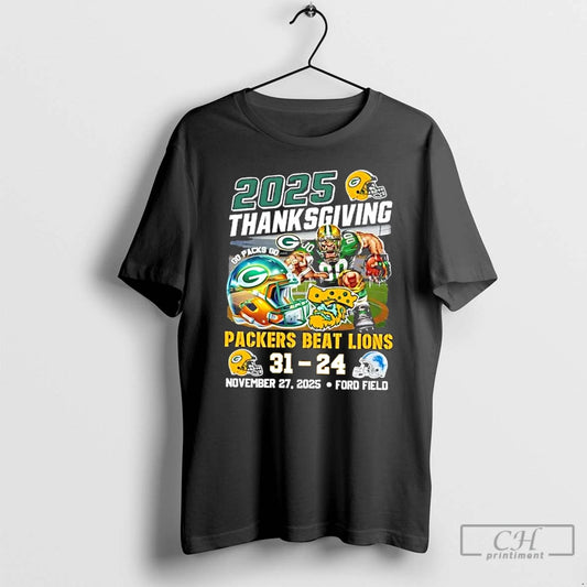 Classic 2025 Thanksgiving Green Bay Packers Beat Detroit Lions Ford Field T-Shirts, Hoodie, Sweatshirt | InkThreadWorks.com