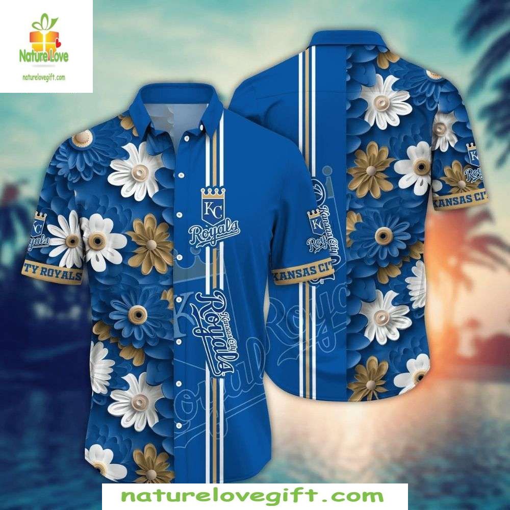 MLB Royals Hawaiian Shirt Blue White Daisy Aloha Baseball Apparel