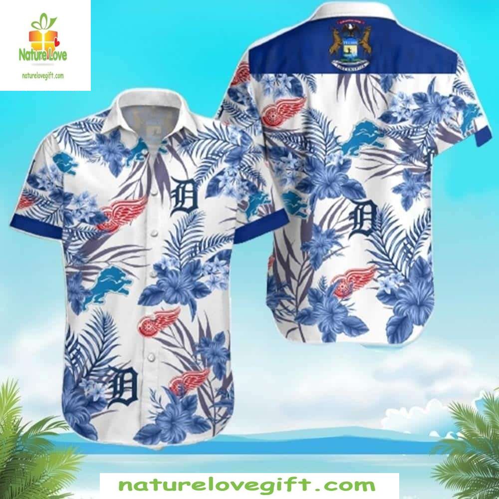 Detroit Tigers Hawaiian Shirt Classic Blue Floral MLB Baseball Apparel