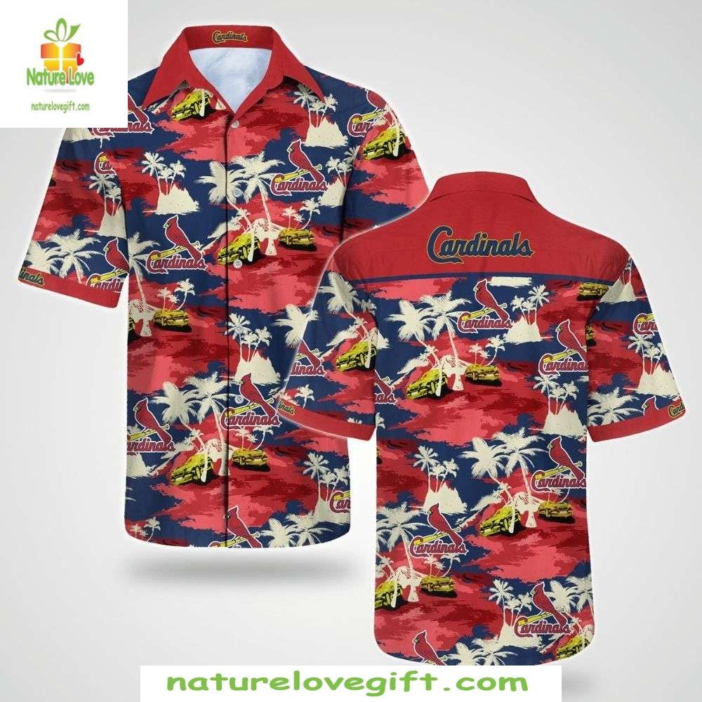 MLB Cardinals Hawaiian Shirt Classic Camo Palm Silhouette Baseball Apparel