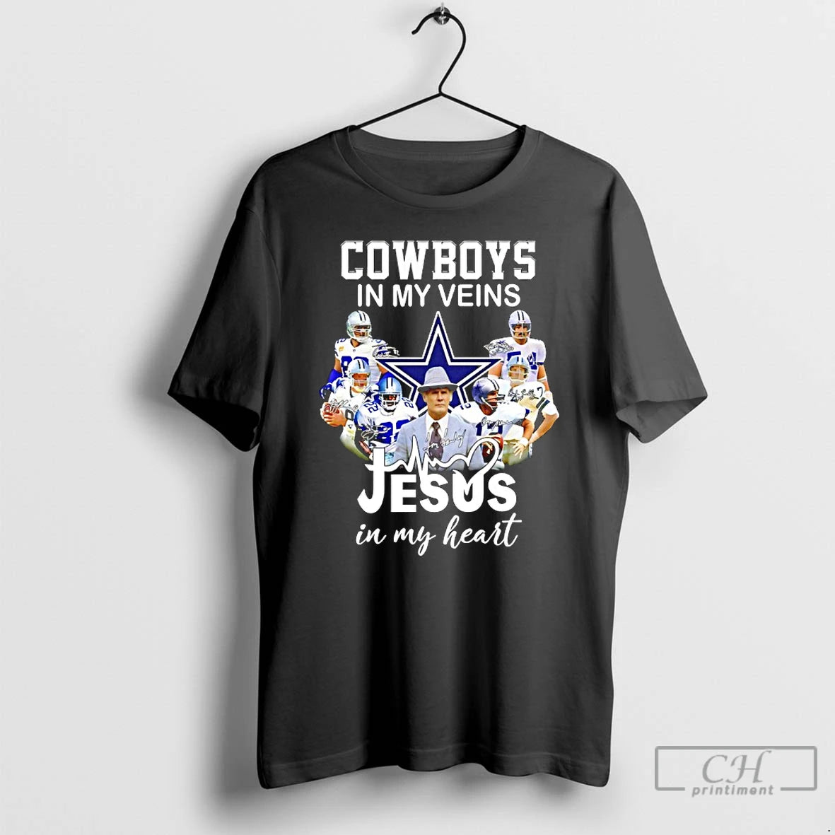 Classic Cowboys In My Veins Jesus In My Heart Player Collage Signatures T Shirts Sweater Hoodie, Sweatshirt