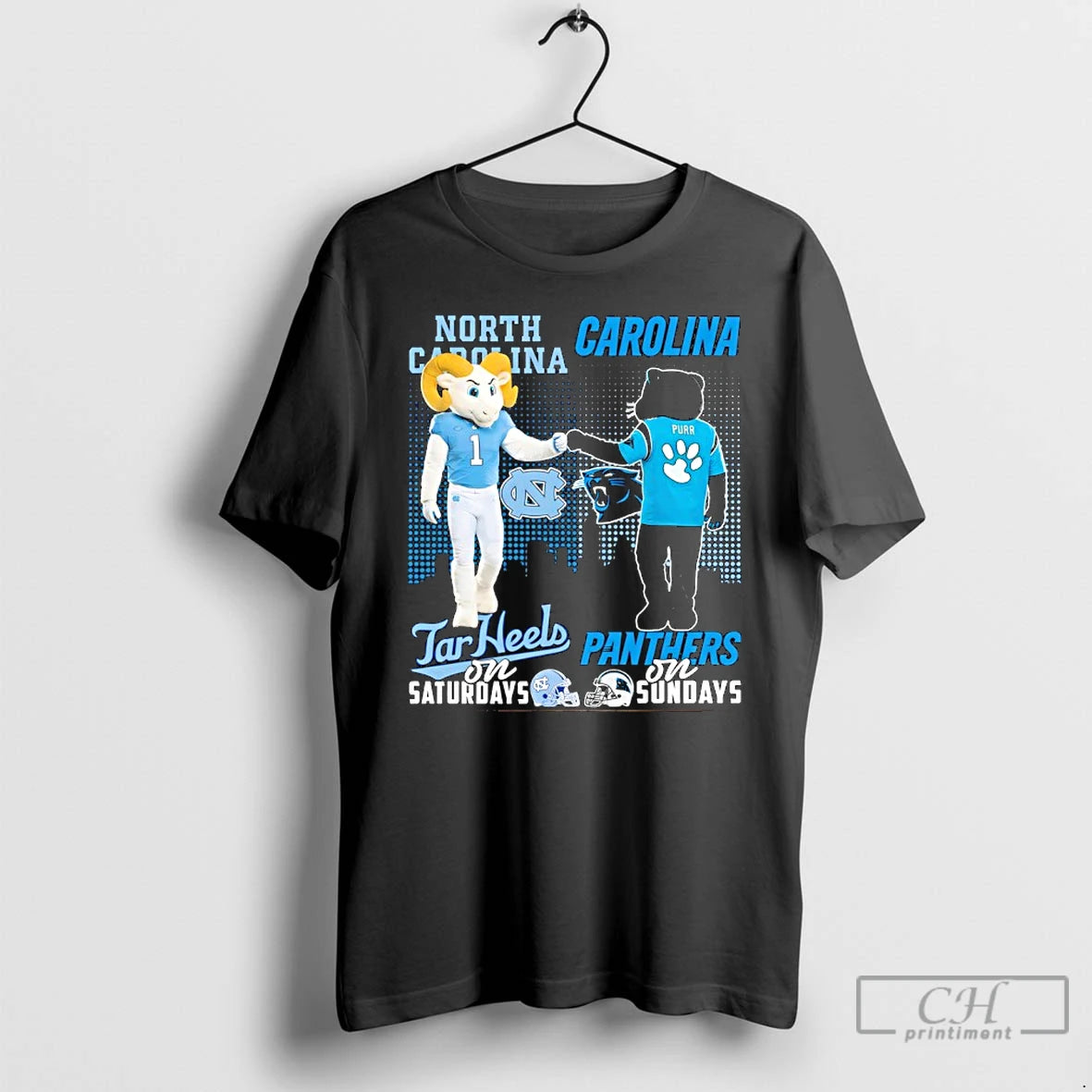 Classic North Carolina Tar Heels On Saturdays X Carolina Panthers On Sundays Mascot T Shirts Hoodie, Sweatshirt