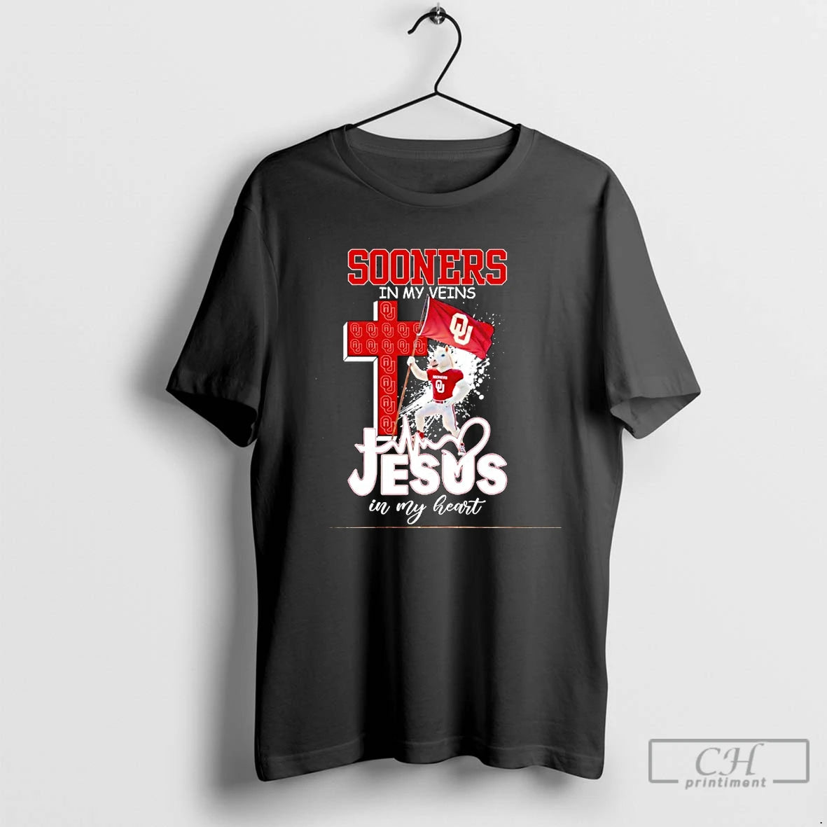 Classic Oklahoma Sooners Football In My Veins Jesus In My Heart Mascot Flag T Shirts Hoodie, Sweatshirt | InkThreadWorks.com