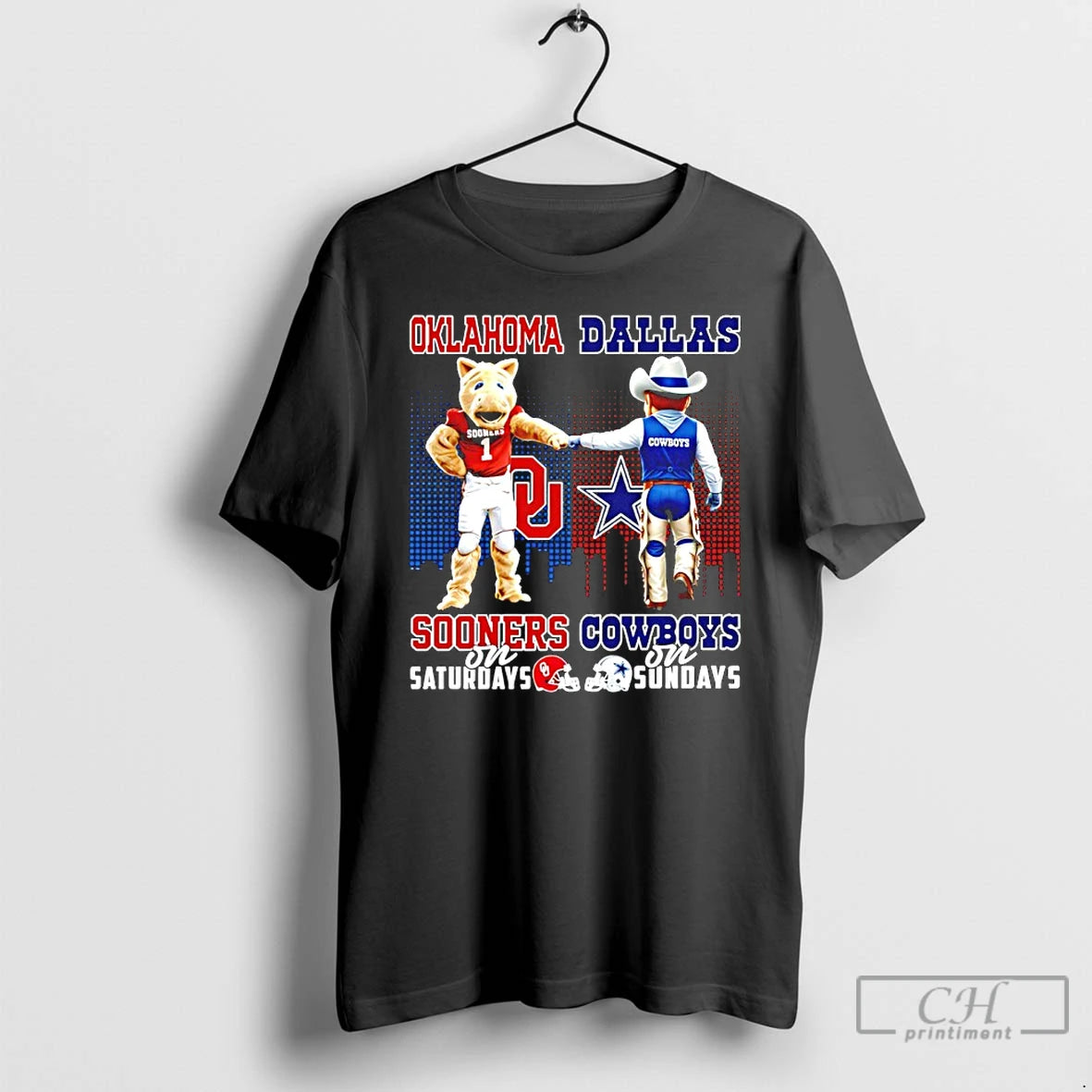 Classic Oklahoma Sooners On Saturdays Vs Dallas Cowboys On Sundays Mascot Skyline T Shirts Sweater Hoodie, Sweatshirt