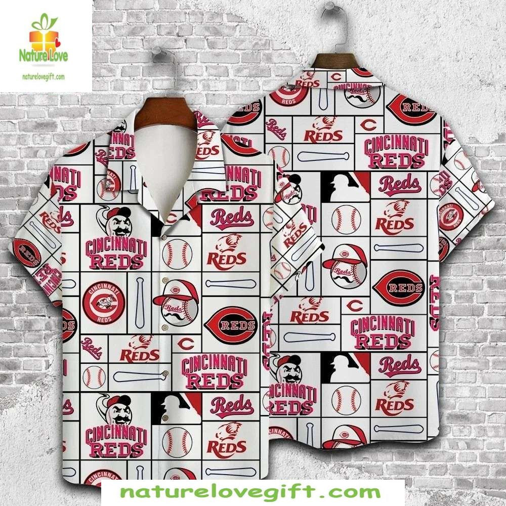 Cincinnati Reds Hawaiian Shirt Classic Pennant White MLB Baseball Apparel