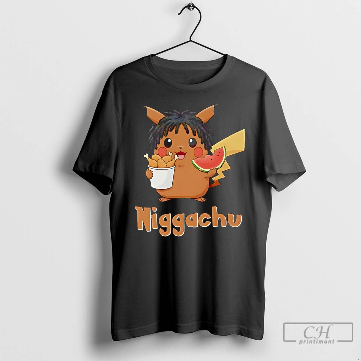 Classic Pikachi X Nigga Niggachu Eat Fried Chicken Drumsticks And Watermelon T-Shirts, Hoodie, Sweatshirt