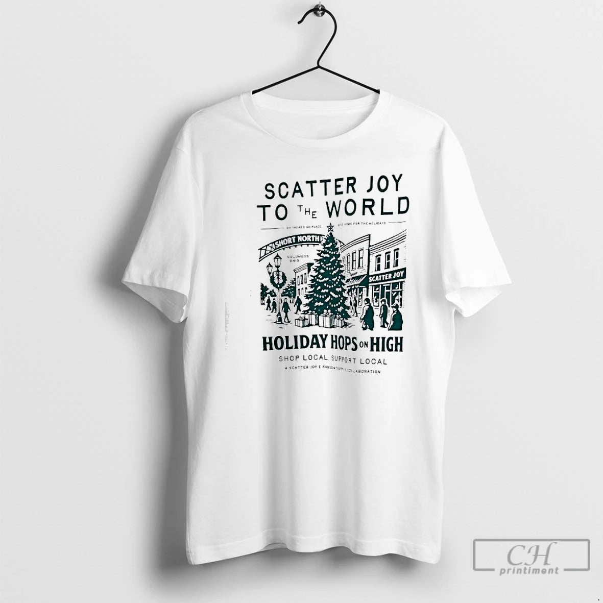 Classic Scatter Joy To The World Holiday Hops On High Short North Columbus Ohio T-Shirts, Hoodie, Sweatshirt