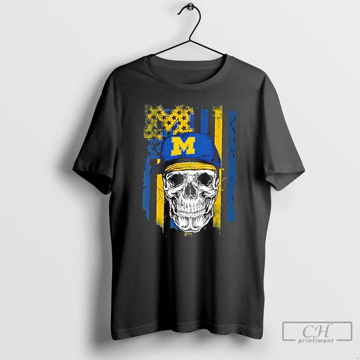 Classic Skull Wearing A Cap Michigan Wolverines Us Flag T-Shirts, Hoodie, Sweatshirt | InkThreadWorks.com
