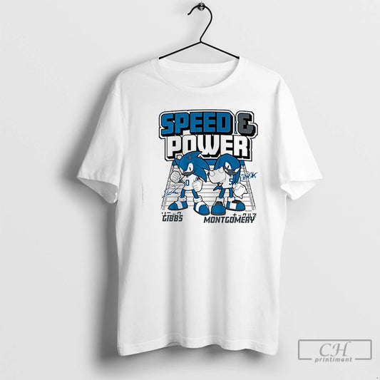 Classic Speed Power Jahmyr Gibbs David Montgomery Hedgehog Knuckles T-Shirts, Hoodie, Sweatshirt | InkThreadWorks.com