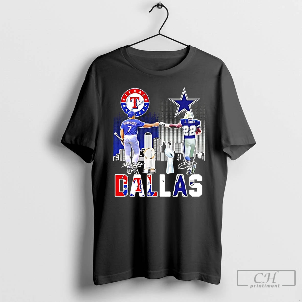 Classic Sports In Dallas Rangers Rodriguez And Cowboys E Smith Signatures T-Shirts, Hoodie, Sweatshirt | InkThreadWorks.com