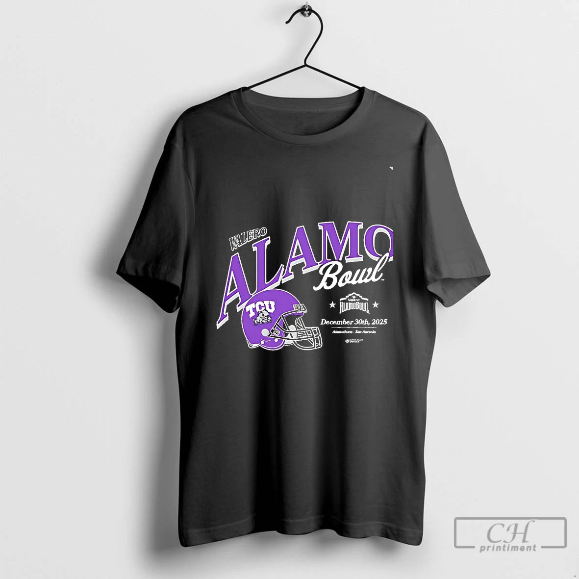 Classic Tcu Horned Frogs 2025 Valero Alamo Bowl Helmet Chriast T-Shirts, Hoodie, Sweatshirt | InkThreadWorks.com