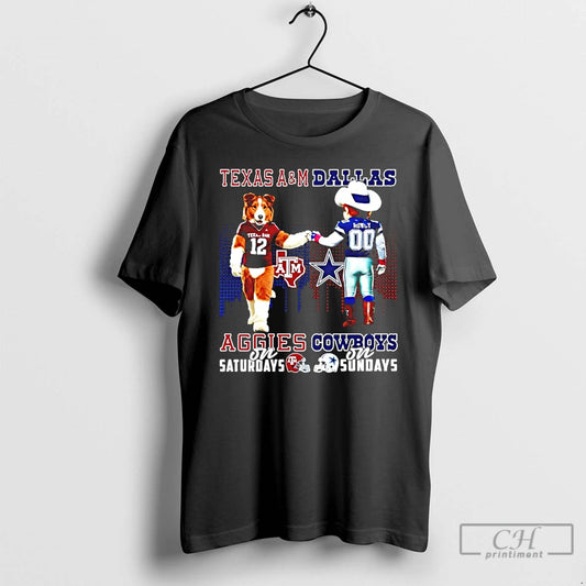 Classic Texas Am Aggies On Saturdays Vs Dallas Cowboys On Sundays Mascot Skyline T Shirts
