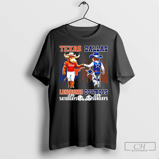 Classic Texas Longhorns On Saturdays Vs Dallas Cowboys On Sundays Mascot City Skyline T Shirts