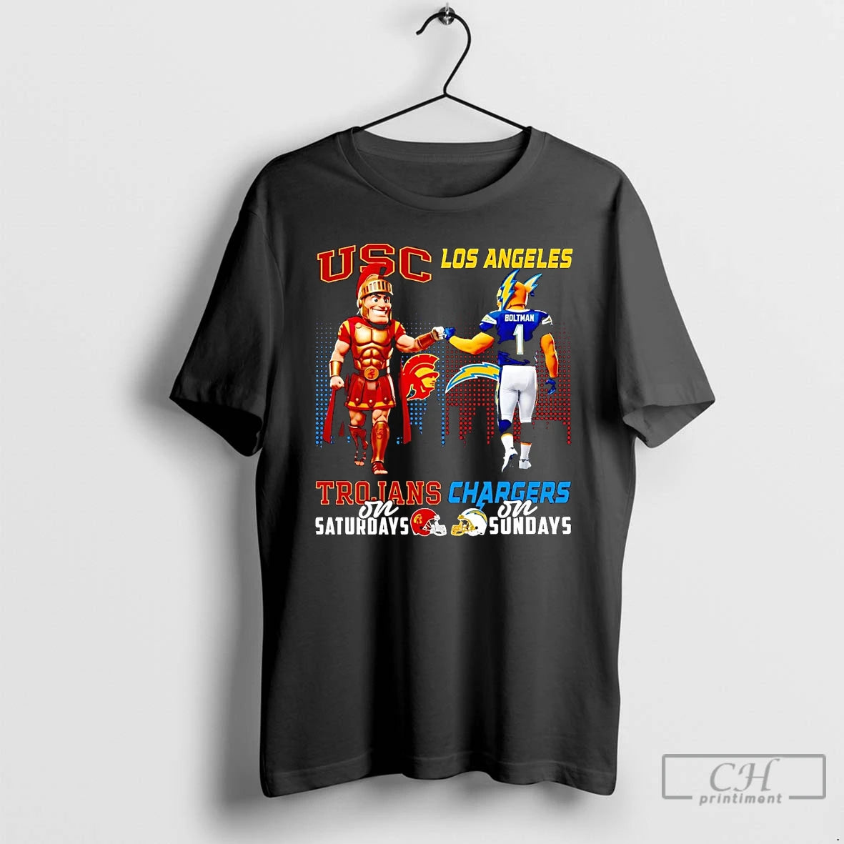 Classic Usc Trojans On Saturdays Los Angeles Chargers On Sundays Mascot T-Shirts, Hoodie, Sweatshirt | InkThreadWorks.com