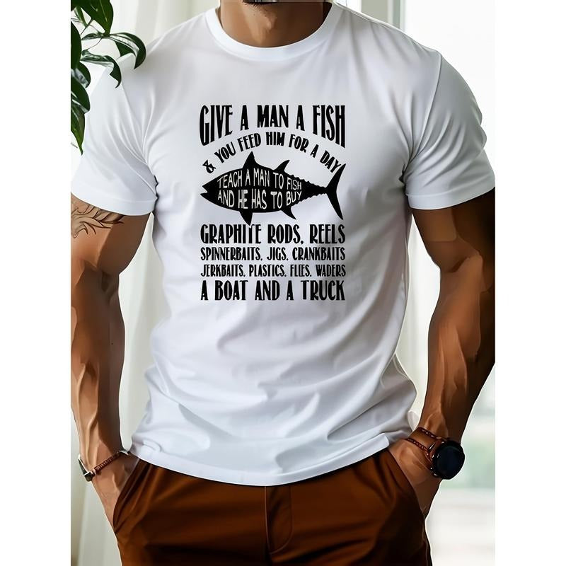 Classic phrase printed T-shirt crewneck men's daily casual comfortable breathable top men's personality T-shirt, 1 pc, 100% cotton T-shirt Made in USA