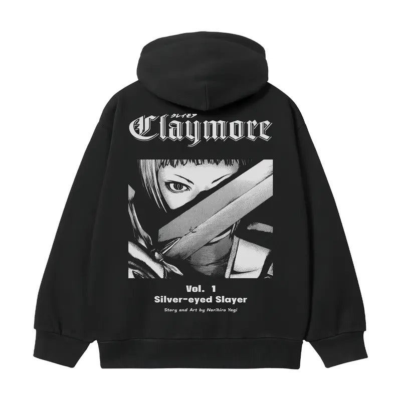 Claymore "Clare" Heavyweight Vintage Hoodie Cotton Blend Classic Anime Sweatshirt Menswear Tops Casual Long Sleeve Black Pullover