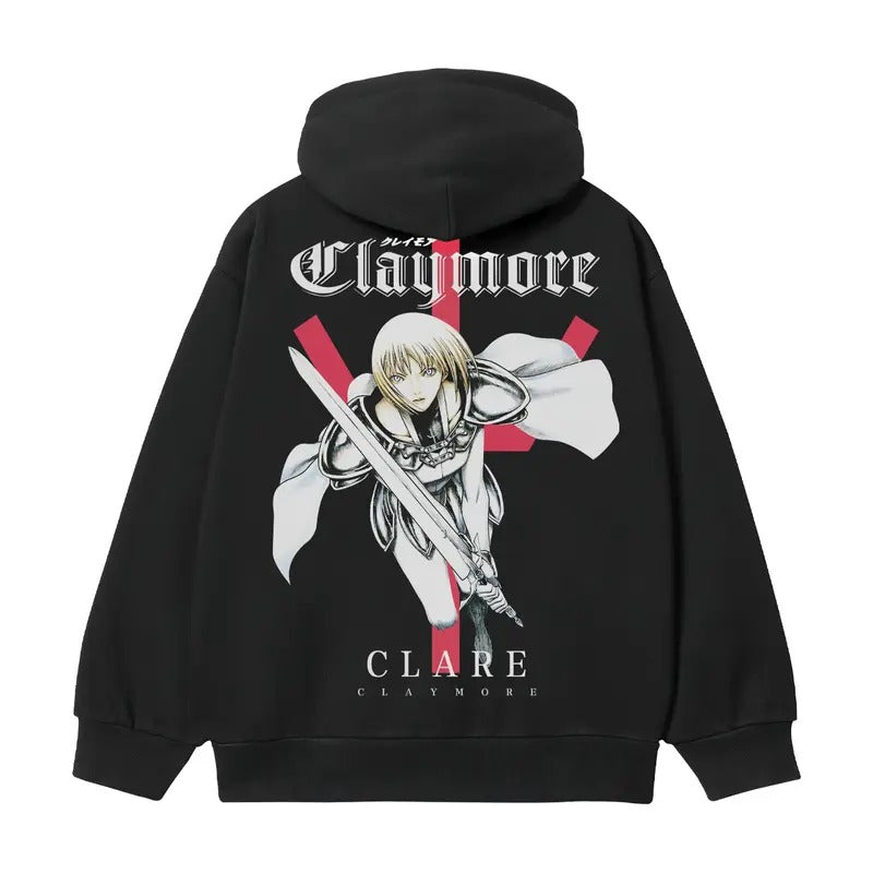 Claymore "Clare's Charge" Heavyweight Vintage Hoodie Cotton Blend Classic Anime Sweatshirt Menswear Tops Casual Long Sleeve Black Pullover Operator Baggy