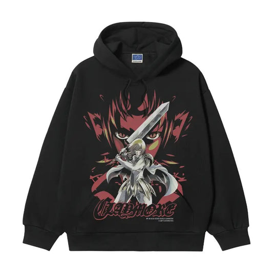 Claymore "Self-Isolation" Heavyweight Vintage Hoodie Cotton Blend Classic Anime Sweatshirt Menswear Tops Pullover Long Sleeve Casual Biker Black Wetsuit Oversize Oversized Crewneck