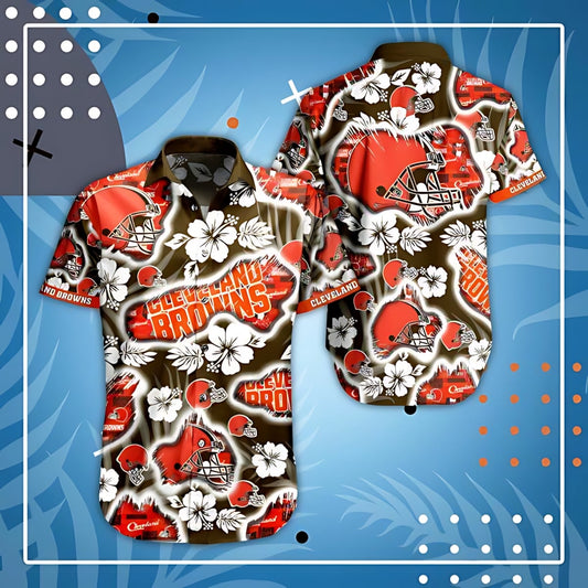 Cleveland Browns Hawaiian Shirt Hibiscus Splash Design 100827