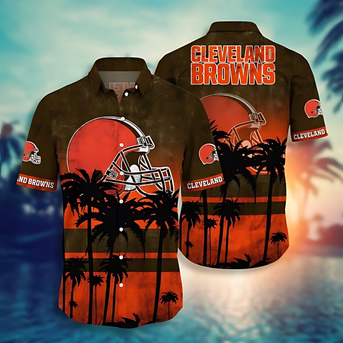 Cleveland Browns Hawaiian Shirt Sunset Palm Design 370182