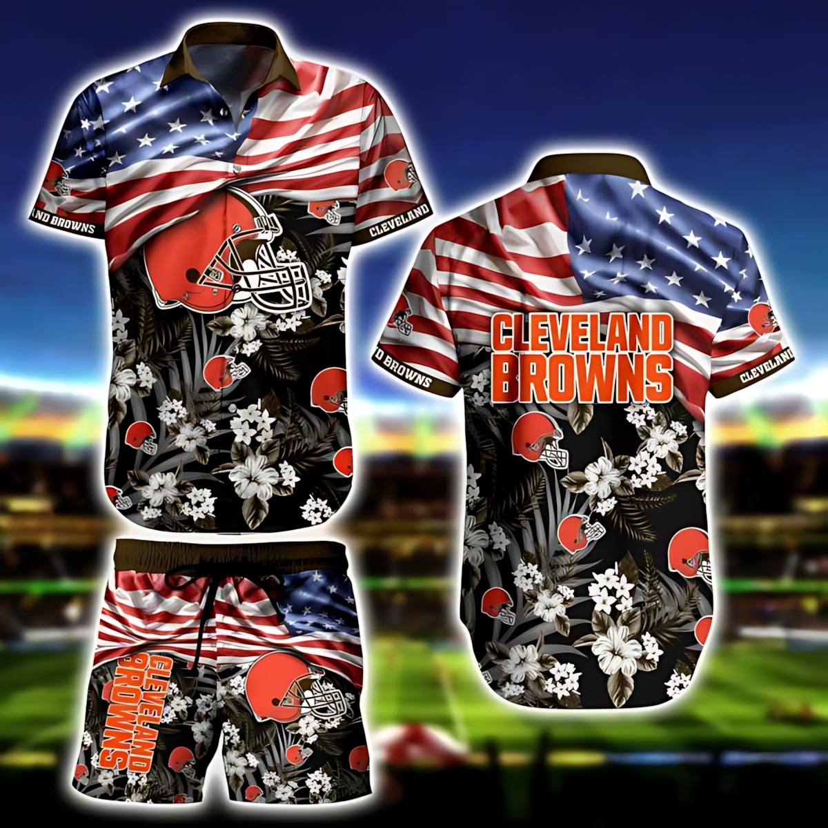 Cleveland Browns Hawaiian Shirt US Flag Stripes Design 381651