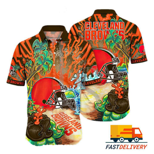 Cleveland Browns Hawaiian Shirt Volcanic Blaze Design 534350