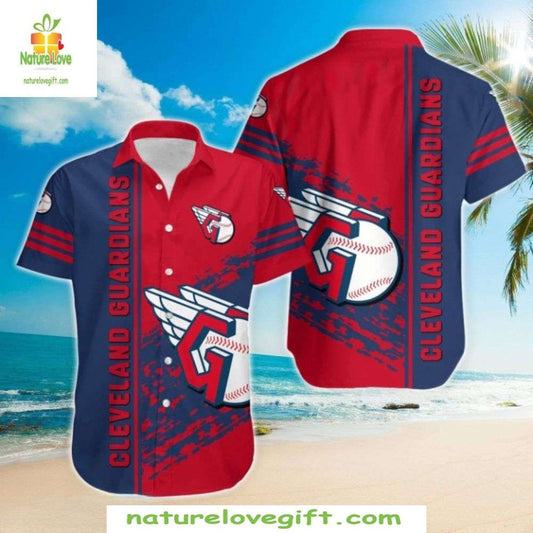 Cleveland Guardians MLB Hawaiian Shirt with Bold Stripes Baseball Patch