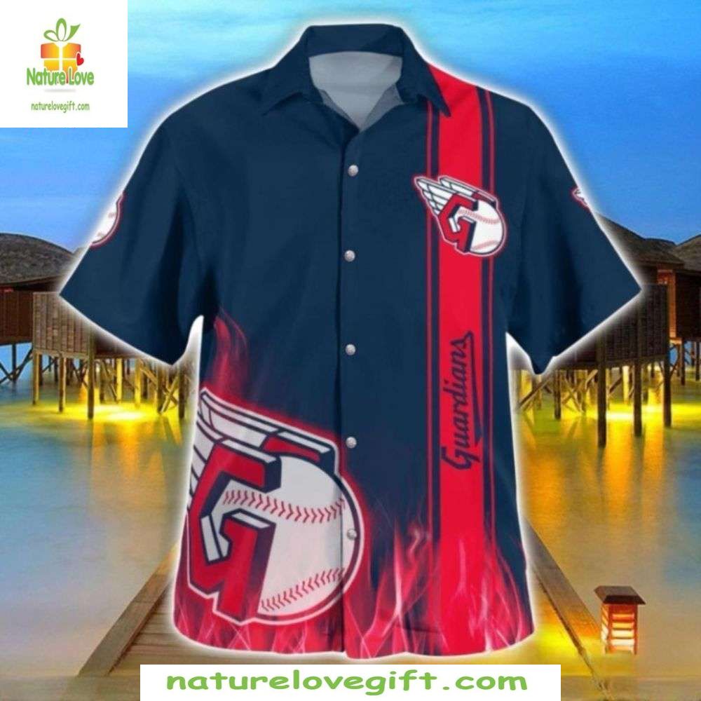 Cleveland Guardians Hawaiian Shirt Red Stripe MLB Baseball Apparel