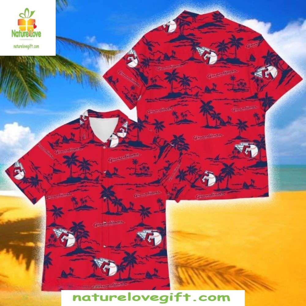 Cleveland Guardians Hawaiian Shirt Red Tropical Palms Baseball Apparel