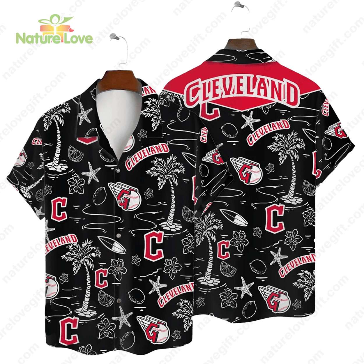 Cleveland Guardians Tropical Palms MLB Black Hawaiian Shirt