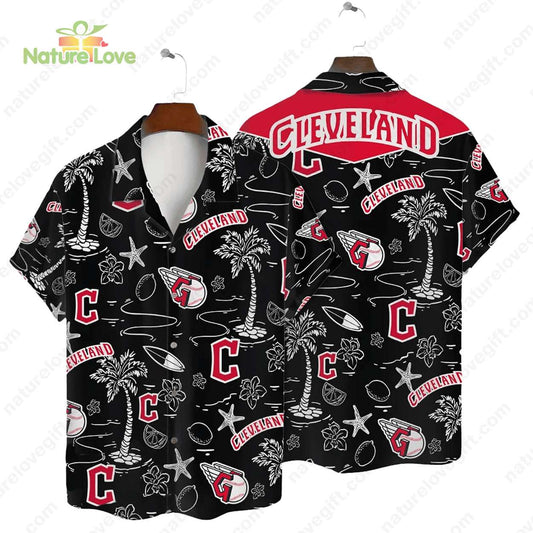 Cleveland Guardians Tropical Palms MLB Black Hawaiian Shirt